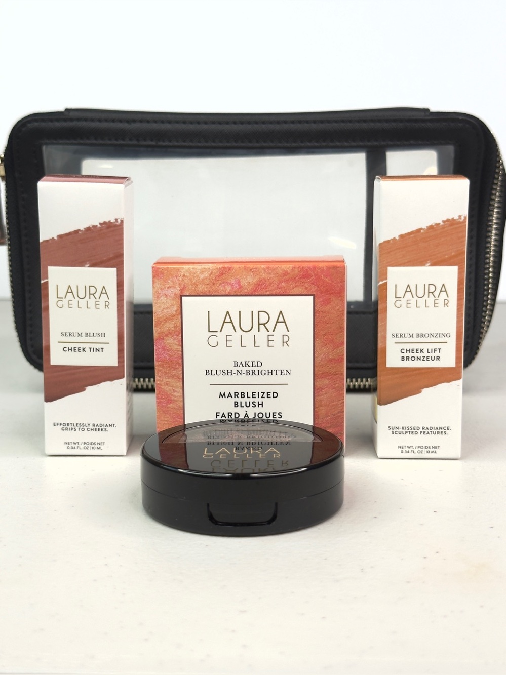 Laura Geller Blush & Bronzer Makeup Set w/ LPG Clear Cosmetic Bag NWT - Picture 5 of 8
